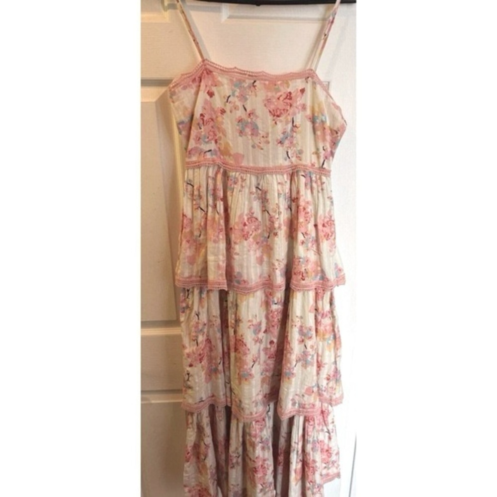 NEW Caroline Constas Tier Ruffle Floral Maxi Dress Crochet boho hippie garden S